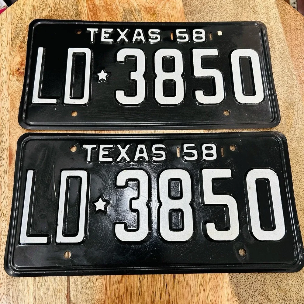 Vintage 1958 Texas Automobile license Plates Matching Set Unmounted LD 3850 Car